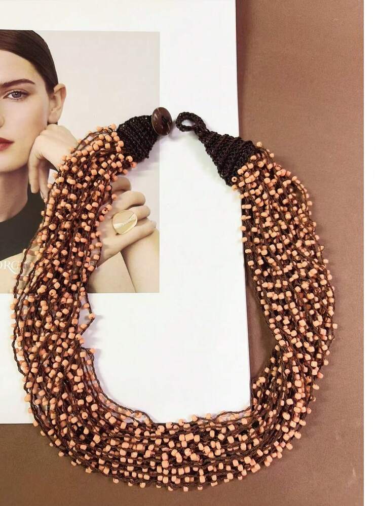Handmade Crochet Beaded Necklace Bohemian Style European And American Popular Multi-Layer Beaded Necklace - Khaki - View 26