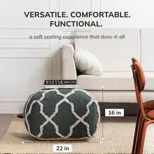 Anji Mountain Pouf Ottoman Foot Rest, Handmade Ottoman Pouf, Comfortable Foot Stool, Decorative Floor Seating For Living Room Decor, Bedroom &Amp - ColorC - View 2