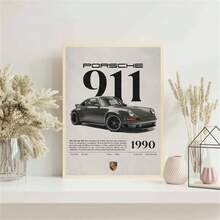1PC Vintage-Style German Sports Car Wall Art-Understated Dark Green Porsche 911 (Includes Model Overview And Performance Specs); High-Definition Printed Canvas; Unframed; Suitable For A Boy's Room. - 1990 Model - View 3
