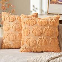 1pc/2pcs Halloween Pumpkin Embroidered Velvet Pillow Case, Suitable For Living Room Sofa, Minimalist Pumpkin Pillow Case - Multicolor - View 7