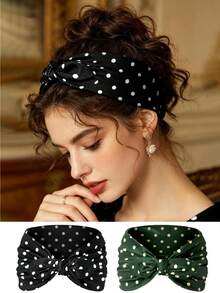 2Pcs Women's Polka Dot Rabbit Ear Wide Headband, Casual Daily Hair Accessory - Multicolor - View 8
