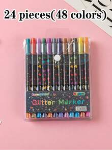 24/48 Colors Dual-Tip Glitter Markers, Quick-Dry Ink - Fine Tip, Extended Barrel Tip, Colorful Glitter Markers, Suitable For Scrapbooking, Card Making, Journaling, 24 Colors Dual-Tip Drawing Pens - Glitter Marker Set, Suitable For School, Classroom Supplies, Student Stationery, Artists And Supplies, Back To School Gift - Multicolor - View 14