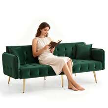 Two-Seater Multifunctional Sofa Bed With Bed Function, Adjustable Backrest And Multi-Position Armrests. Modern Folding Sofa Bed For Living Room - Velour Upholstery. Spacious Sleeping Area. - 綠色 - 查看 2