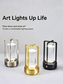 Portable Lantern Table Lamp, Touch Control 3-Color Stepless Dimmable USB Rechargeable 1800mAh 18650 Battery Wireless Ambient Light, Suitable For Bedroom Bar Restaurant Desk Dorm Night Light Decoration, Metal Frame Transparent Acrylic Lampshade, Modern Minimalist Luxury Design - Multicolor - View 7