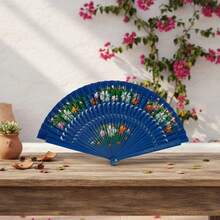 Random Pattern Folding Fan, Spanish Classical Double-Sided Painted Wooden Fan, Handheld Folding Fan With Vintage Handmade Bamboo Handle And Tassel, Hollow Dance Fan, Home Decor Craft, Elegant Gift For Women, Suitable For Wedding, Cheongsam And Performance - Multicolor - View 7