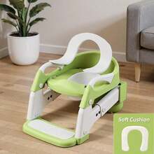 Luminpool Children's Toilet Seat With Steps, 2-In-1 Toilet Step Stool For Toddlers, Soft, Non-Slip Seat Cover With Splash Guard And Built-In Footstool - Green - View 7