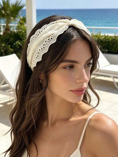 1pc/2pcs Gentle Black & White Lace Bow Headband, Forest Pastoral Style Tieable Hairband