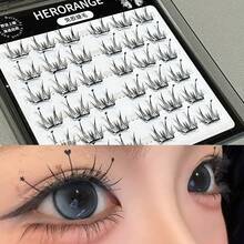 HERORANGE 36 Clusters Thin Self-Adhesive Eyelashes Cosmetic, No Glue Needed Dense Curled Segmented Natural Reusable, No Remover Required Lazy DIY Eye Makeup For Daily Shooting Holiday Gift, 7-13mm - C - View 3
