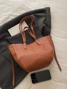 1 buah Tas Tote Gaya Modern Minimalis Elegan Serbaguna Kasual Sehari-hari, Cocok untuk Komuter, Belanja, dan Penggunaan Sehari-hari, Terbuat dari PU Warna Solid, Kapasitas Besar, Cocok untuk Penggunaan Sehari-hari, Cocok untuk Belanja Komuter, Cocok untuk Penggunaan Sehari-hari. - Coklat - View 5