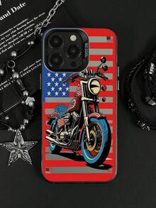 1 pieza Funda de teléfono con estampado de motocicleta vintage americana Harley IMD, marco de lente de metal plateado mate en relieve, cobertura completa, carcasa dura resistente a caídas, sin cordón, compatible con todos los modelos Apple, estilo motocicleta, funda protectora de nicho genial para hombres - Plateado - Ver 1