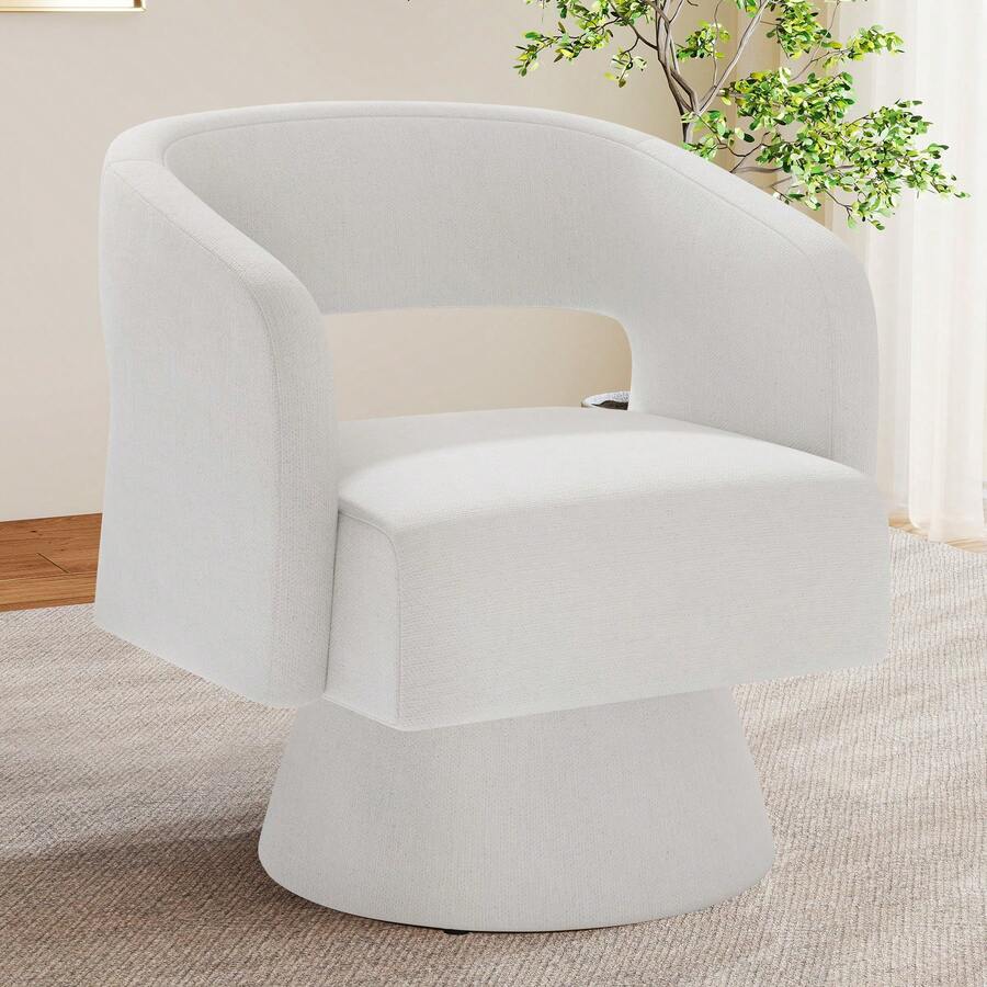 Nalupatio Swivel Accent Chair, Modern Comfy Barrel Chairs, Oversized Upholstered Round Arm Chair For Living Room, Bedroom, Reading Room,1 PCS,White-Chenille - 白色 - 查看 1