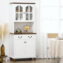 Kitchen Cabinet, Kitchen Sideboard With 2 Drawers, Tall Cabinet With Open Shelf, Storage Compartment, Display Cabinet With Soft-Close Function For Living Room, Kitchen, 76 X 38 X 182 Cm, White - White - View 7