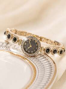 LIANDU LIANDU Women's Watch, Fashion Creative Rhinestone Inlaid Mixed Scale Round Dial, Multi-Function Compact Personalized Quartz Watch, Suitable For Daily, Office, Holiday, Ramadan, Eid, Thanksgiving, Wedding, Banquet, Date, Christmas, Back To School, Party, Halloween, Easter And Other Occasions, Best Gift For Women - Black - View 6