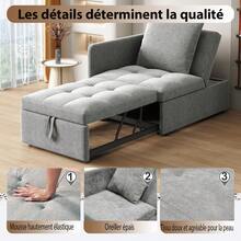 Upholstered Bed, 3-In-1 Sofa Bed, Multifunctional Sofa Bed, Linen Fabric Sofa With Adjustable Backrest, Daybed For Small Spaces - Grey - View 7