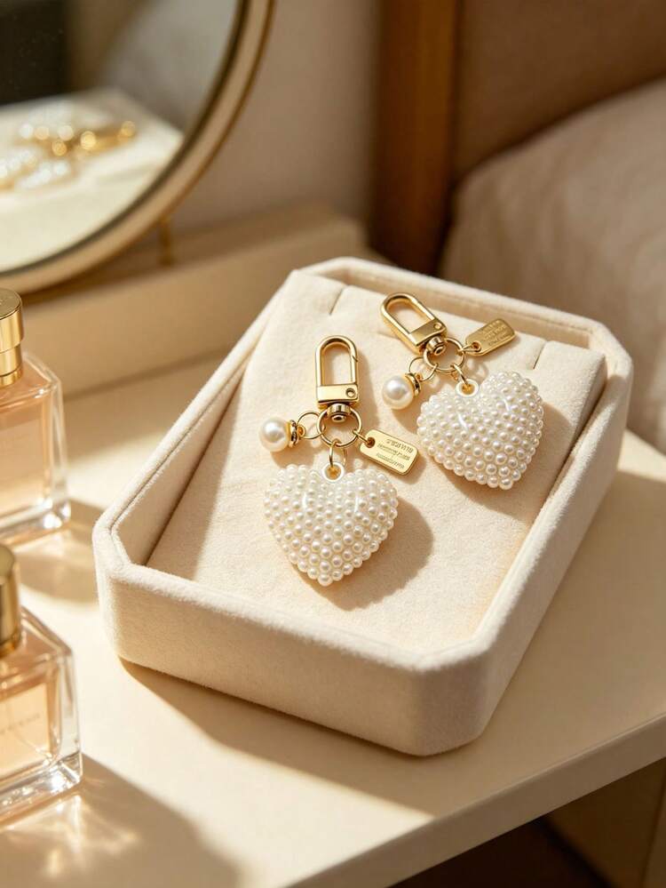 Light Luxury Pearl Heart Keychain, High-End Niche Design Bag Charm, Car Key Chain, Ins Style Exquisite Backpack Pendant, Birthday Gift For Best Friend - Multicolor - View 3