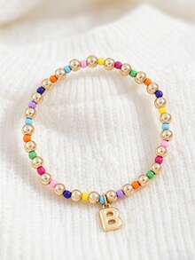 1 Buah Gelang Huruf Manik-Manik Kecil untuk Anak Perempuan, Gelang Elastis dengan Liontin Huruf Awal Tunggal A-Z Kustom, Gelang Manik-Manik Buatan Tangan Berwarna-warni Gaya Boho yang Dapat Ditumpuk, Aksesori Harian - MultiWarna - View 30