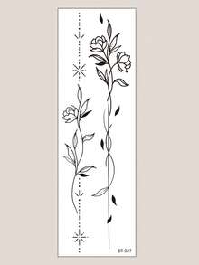 STARTTOOS 1pc Long Spine Back Tattoo Sticker, Black Minimalist Star Moon Floral Pattern, DIY Temporary Tattoo For Arm And Thigh, Carnival Beach Party Holiday Gift - Black - View 3