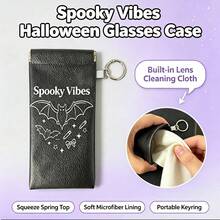 Halloween Bat Print Soft Glasses Case For Women, Portable Glasses Pouch Built-In Lens Cleaning Cloth Anti-Scratch Eyewear Care Bag With Keyring - Multicolor - View 3