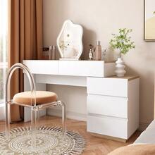 5-Drawer Desk, Dressing Table, Storage Function, For Bedroom, E1 Particle Board, White+Oak - 白色 - 查看 3