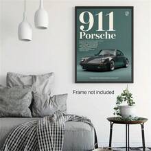 1件現代美學德國跑車壁飾：復古黑色保時捷 911 對比深藍綠色背景－高畫質畫布印刷（無框），適合男孩房裝飾 - 911 B - 查看 2