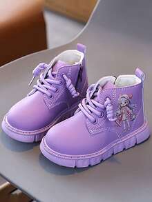 Korean Style Girls' Fashion Ankle Boots | Convenient Side Zipper Design | Comfortable Non-Slip Soft Sole | Versatile Purple Casual Boots For Toddlers And Infants In Autumn/Winter - Purple - View 1