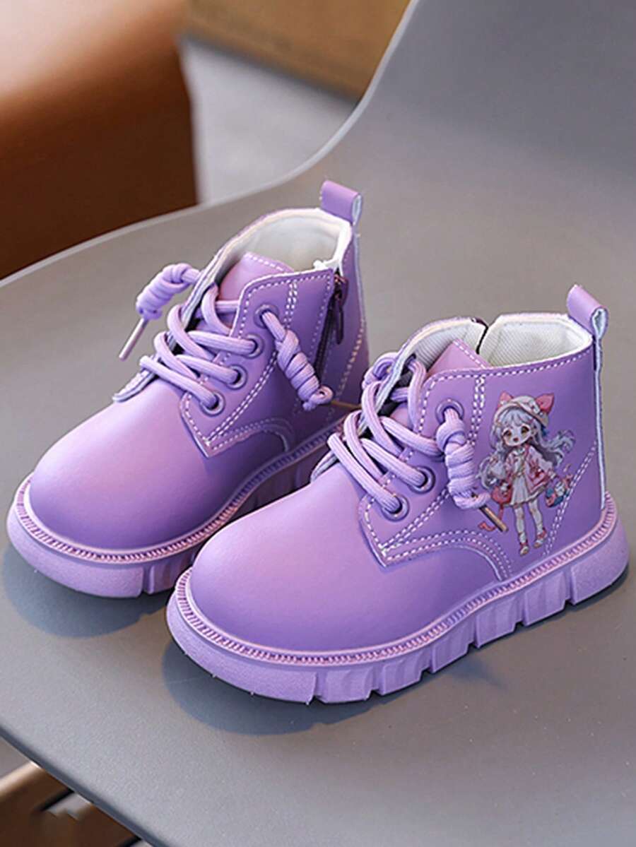 Korean Style Girls' Fashion Ankle Boots | Convenient Side Zipper Design | Comfortable Non-Slip Soft Sole | Versatile Purple Casual Boots For Toddlers And Infants In Autumn/Winter - Purple - View 1