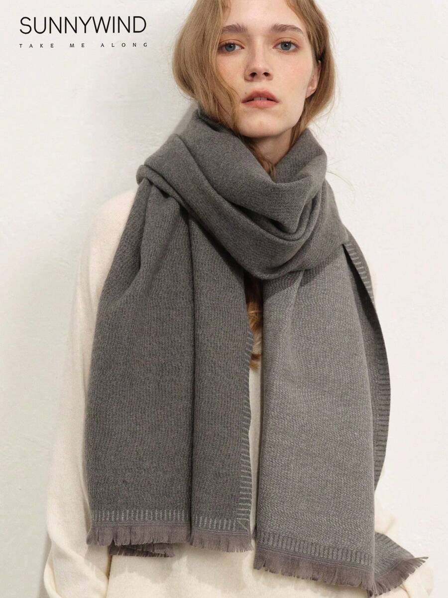 1 pieza Bufanda de poliéster de unicolor versátil y de moda para uso diario de mujer - Gris Oscuro - Ver 1