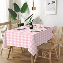 1pc Pink And White Plaid Disposable Tablecloth For Camping, Decoration, Party, Birthday Party, Gender Reveal Party - Multicolor - View 5