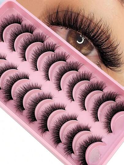 10 pares de pestañas postizas 3D de visón sintético con banda negra y cola extendida natural, reutilizables en tira