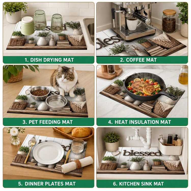 1pc Kitchen Stove Drain Mat Diatomaceous Earth Absorbent Quick Dry Coffee Machine Mat, Kitchen Home Decor Non-Slip Heat Resistant, Bowl Dish Cup Drying Mat, Easy To Clean Hide Stains, Suitable For Kitchen Dining Table Coffee Bar Kitchen Floor Mat Dining Table Mat Drying Mat Breakfast Mat - Multicolor - View 6