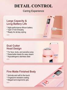 HYUNDAI 1pc Painless LED Digital Display 2-In-1 Women's Electric Shaver IPX7 Waterproof Full Body Use Easy To Clean Ceramic Blade And Floating Foil Head Gentle For Sensitive Skin Type-C Charging Portable For Travel And Business Trips - Multicolor - View 5