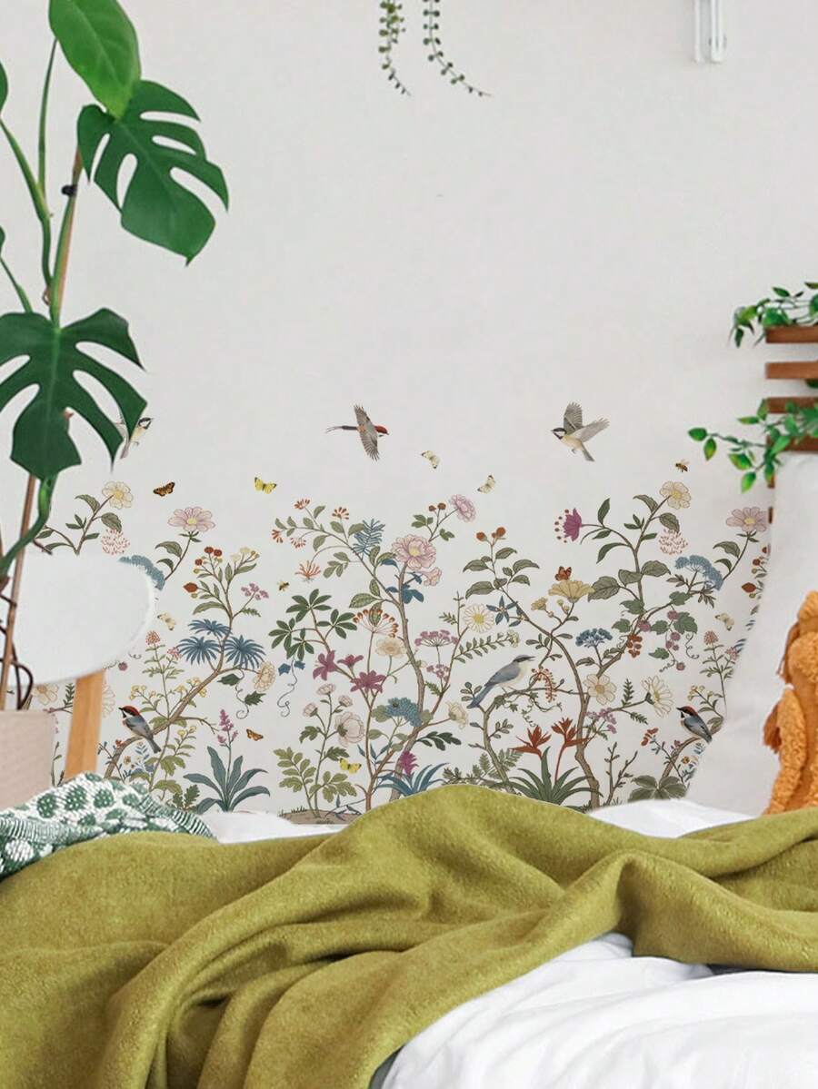 1 buah Stiker Dekorasi Dinding Buket Bunga Liar, Kupu-kupu, Burung, dan Lebah, Stiker Dinding Dekorasi Ruangan yang Dapat Dilepas untuk Kamar Tidur, Ruang Tamu, Lorong, dan Lis Dinding - 1PC - View 1