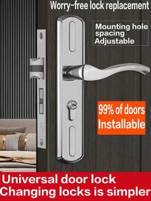 1 Set Adjustable Wooden Door Lock, Universal Home Use Bedroom Door Handle, Indoor Room Door Lock Hardware, Adjustable Lever Handle, No Drilling Required - Multicolor - View 11