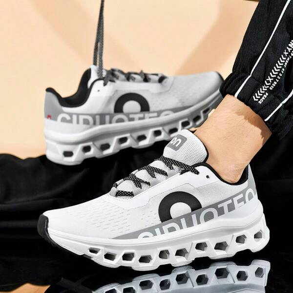 New Hollow Outsole Cushioned Running Shoes, One-Piece Woven Breathable Upper With Hollow Serrated Structure, Soft & Bouncy Thick Sole With Shock Absorption And Anti-Slip Outsole, Versatile For Daily Commute, Gym, Long Distance Running, Unisex Sports Running Shoes