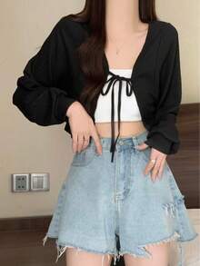 1pc Women's Summer Thin Chiffon Long Sleeve Loose Sun Protection Shirt, Fashion Versatile Short Outerwear Shawl, Suitable For Layering With Tank Tops - Multicolor - View 14