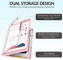 Clipboard With Storage, Heavy Duty Cleaview Clip Boards 8.5x11 With Dual Storage, Dry Erase Plastic Nursing Clipboard, High Capacity Clipboards - Color - View 3