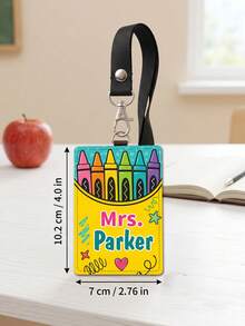 1pc Custom Personalized Teacher Badge Holder, Leather ID Card Holder With Custom Name, School Staff Badge Holder, Teacher Gift - Multicolor - View 3