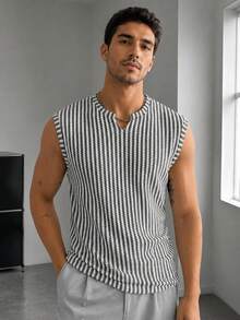 Blueprint Man 1pc Men's White Fishbone Pattern V-Neck Tank Top, Textured Comfortable Lightweight Knit Sleeveless Vest, Old Money Style Minimalist Versatile For Daily Commute, Business Casual, Vacation And Multiple Occasions - White - View 1