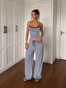 Minimalist Camisole Top And Drawstring Waist Sweatpants Set - Royal Blue - View 5