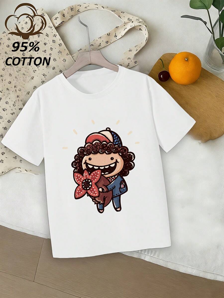 Niedliches Kurzarm-T-Shirt mit originellem Muster, Rundhalsausschnitt, Sommerstil, erhältlich in Rosa, Lila, Orange und Rot. Lässig, spielgerecht und einfach - Weiss - Übersicht 1