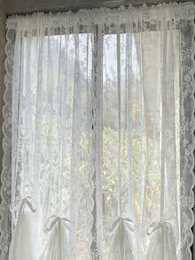 1pc White Floral Sheer Lace Curtain With Drawstring Design, No Drilling Required, Lightweight, Suitable For Baby Shower Decoration, Gender Reveal Decoration, Children's Room Decoration - Multicolor - View 7