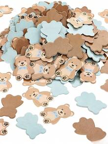 100入/1包 泰迪熊嬰兒派對紙花，適用於性別揭曉派對、熊主題派對、生日派對桌面居家裝飾（藍色、棕色） - 彩色 - 查看 3