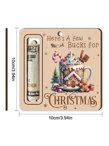 1/4Pcs Christmas Wooden Money Holder Ornament, 2D Printed Wood Cash‑Slot Gift Card With Jute Rope For Xmas Tree Hanging Decor - Multicolor - View 9