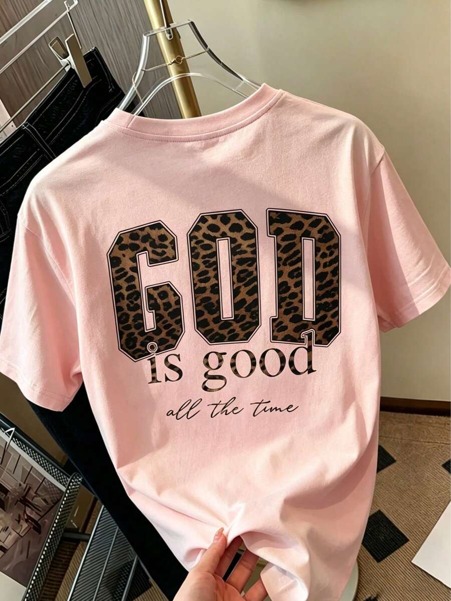Camiseta de manga corta estampada tipo pullover para niña preadolescente, 1 pieza, top de verano para estudiante joven, casual para calle, playa, vacaciones, aeropuerto, desayuno, escuela y uso diario, versátil para combinar - Rosa - Ver 1