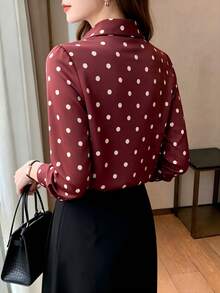 女款波點休閒百搭日常外出襯衫 - 酒紅色 - 查看 5