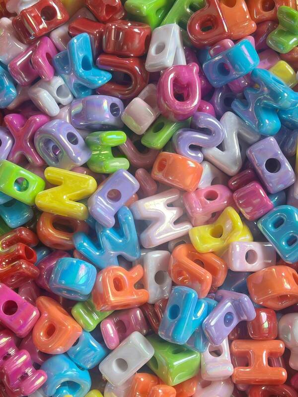 104pcs Rainbow UV Coated Acrylic Beads, Mixed Random Letter Beads, DIY Craft Beads, Suitable For Bracelets,Earrings, Necklaces, Keychains, Phone Chains, Bag Decorations