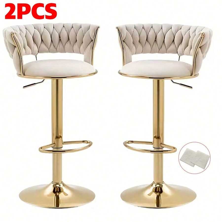 2PCS Swivel Bar Stools, Contemporary Adjustable Height Tall Stools With Backs, 360° Rotation Kitchen Island Stools - Beige - View 1