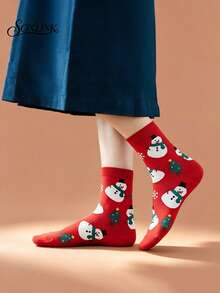 4 paia di calze a metà polpaccio da donna con motivi natalizi a cartoni animati, calze a metà polpaccio da donna a tema natalizio autunno/inverno con Babbo Natale & omino di pan di zenzero, calze regalo per le vacanze per studenti - Multicolore - Visualizzare 9