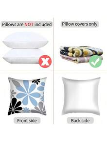 shangxia 2PCS--Minimalist Hand-Drawn Line Light Gray Blue Daisy Print Pillow Covers, Korean Cream Style Bedroom Sofa Soft Decorative Cushions--(Pillow Insert Not Included)---(Multiple Sizes)---(No Embroidery)---(Single-Sided Print) - Multicolor - View 5