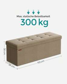 Sitzbank mit Stauraum, 38 x 110 x 38 cm, Sitztruhe - Kamelfarben - Übersicht 6